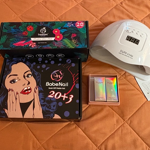 Gel Polish & LED Nail Dryer Lamp Bundle 40 Colors Plus Base & Top Coats, New